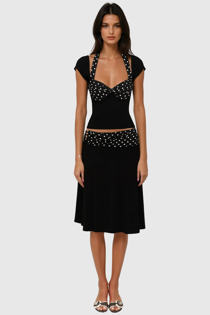 Stylish beautiful dress | Bastet Dot Halter Neck Ruffle Skirt Set - Ideal for special occasions