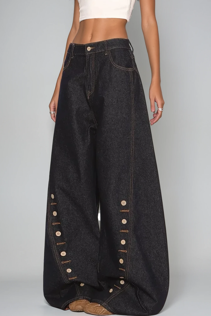 Bastiaan Button Curved Leg Jeans - Stylish beautiful dress for special occasions | Buy Online