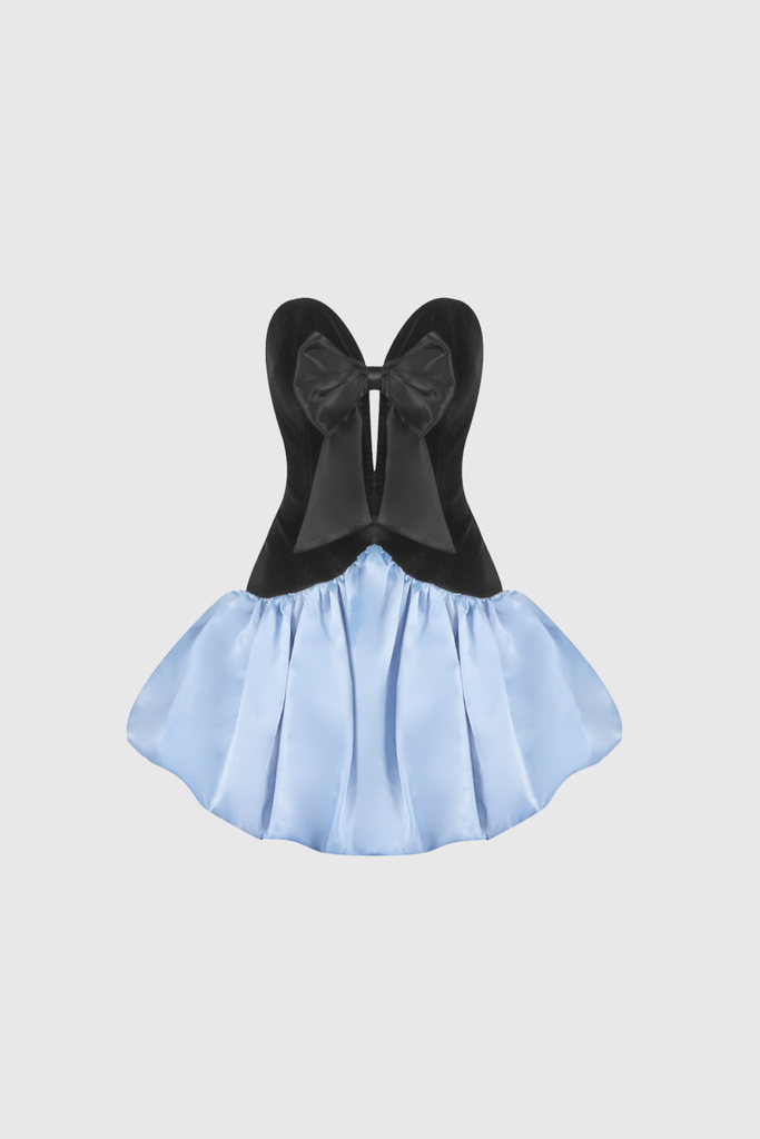 Stylish beautiful dress | Bastian Strapless  Bow Satin Puffy Mini Dress - Ideal for special occasions