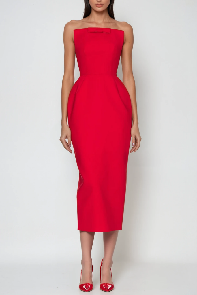 Bastien Strapless Maxi Dress In Red - Stylish red dress for special occasions | Buy Online