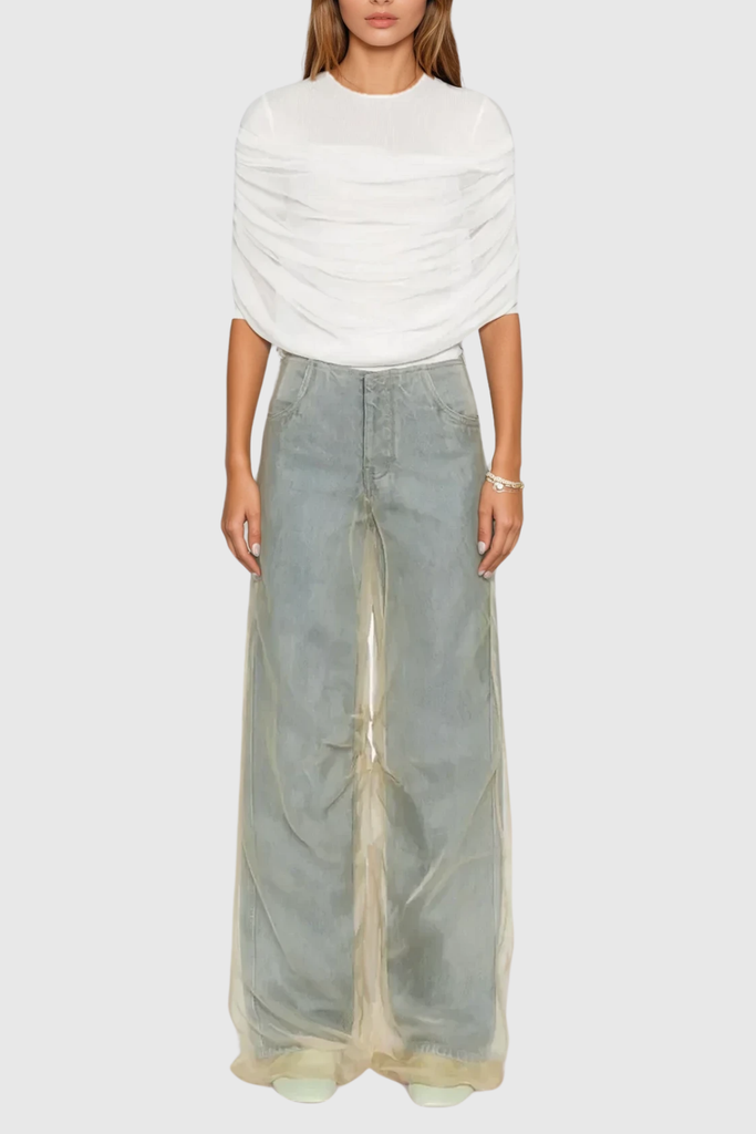 Batel Mesh Ruch T Shirt In White - Stylish white dress for special occasions | Buy Online