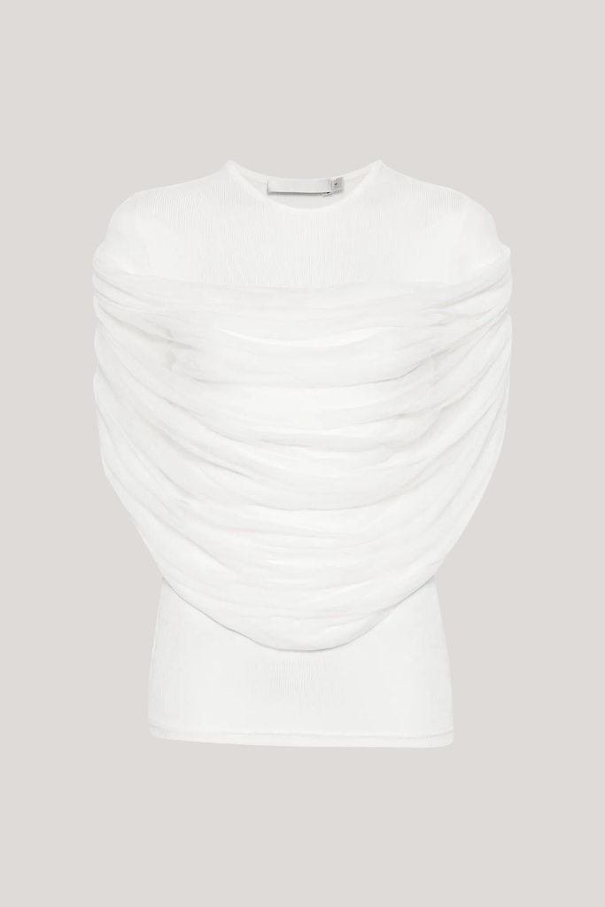 Stylish white dress | Batel Mesh Ruch T Shirt In White - Ideal for special occasions