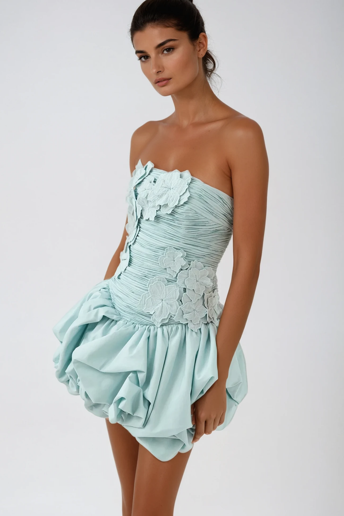 Shop  beautiful dress - Perfect for special occasions | Batsheva Strapless Flower Ruch Puffy Mini Dress