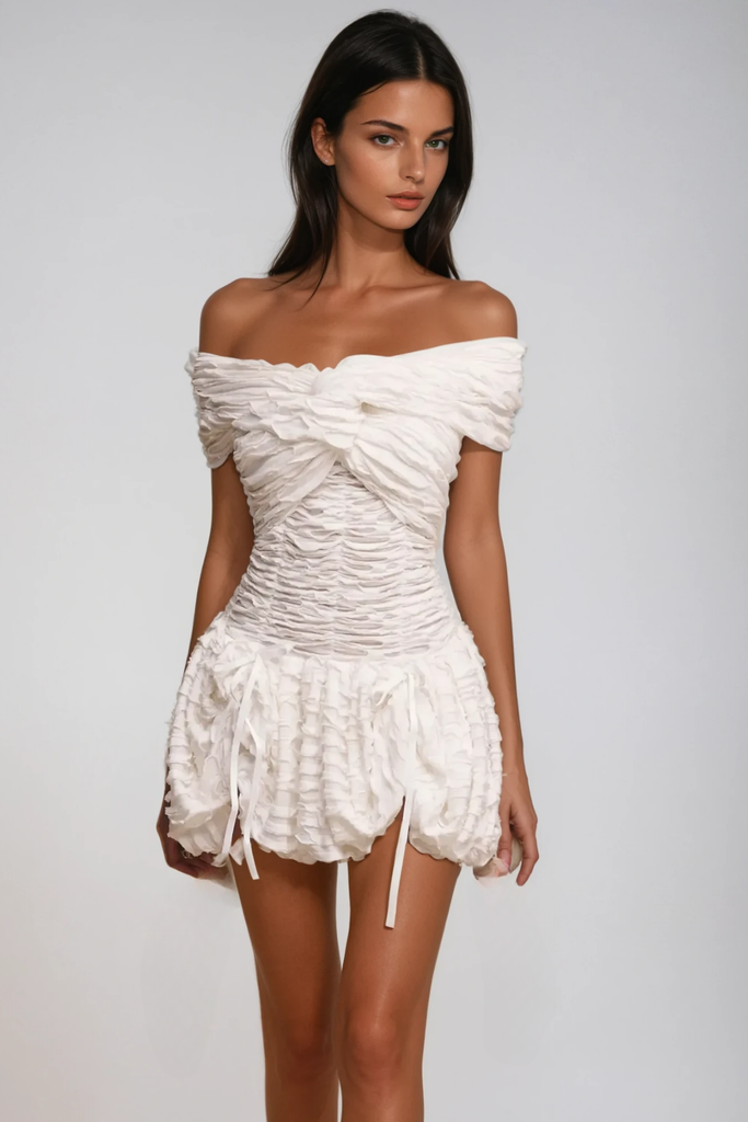 Stylish beautiful dress | Batuhan Strapless Cross Drawstring Mini Dress - Ideal for special occasions