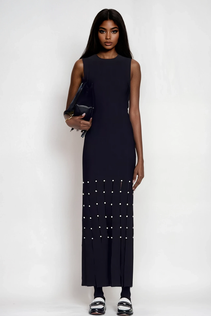 Batyr Pearl Cutout Fringe Maxi Dress - Stylish beautiful dress for special occasions | Buy Online