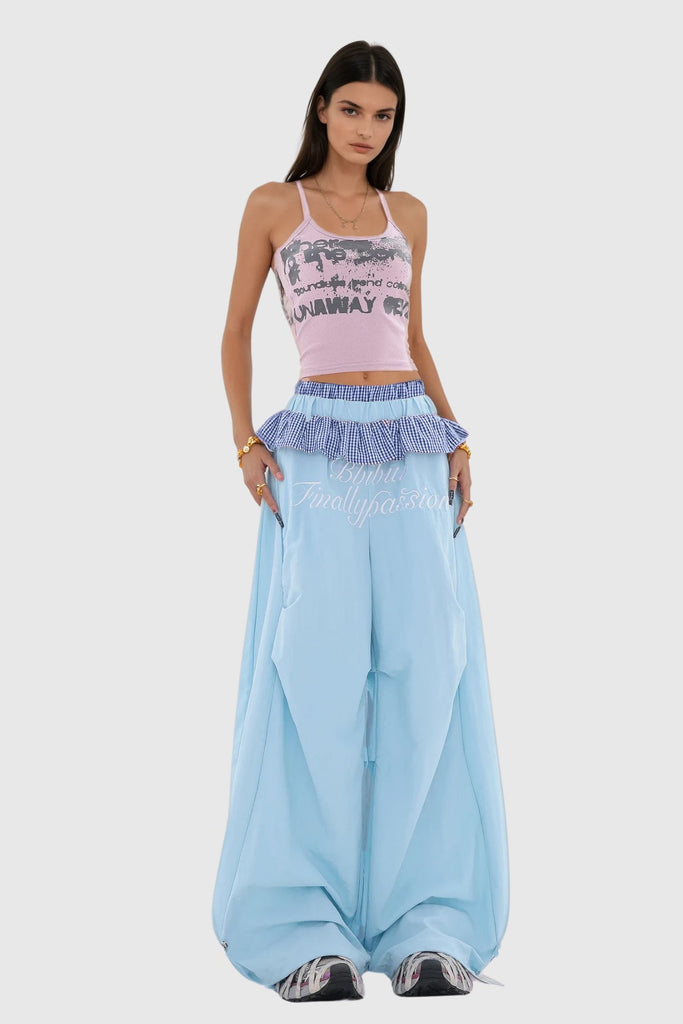 Shop  blue dress - Perfect for special occasions | Bautista Ruffle Print Wide Leg Pants In Blue