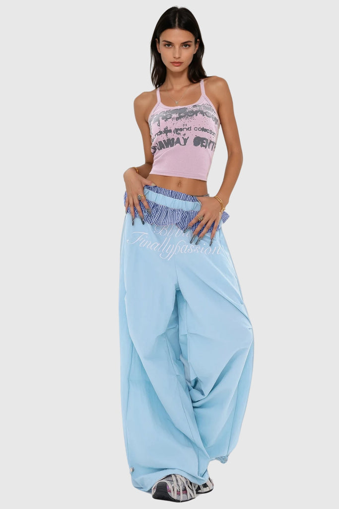 Bautista Ruffle Print Wide Leg Pants In Blue - Stylish blue dress for special occasions | Buy Online