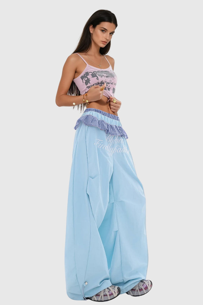 Bautista Ruffle Print Wide Leg Pants In Blue - Stylish blue dress for special occasions | Buy Online