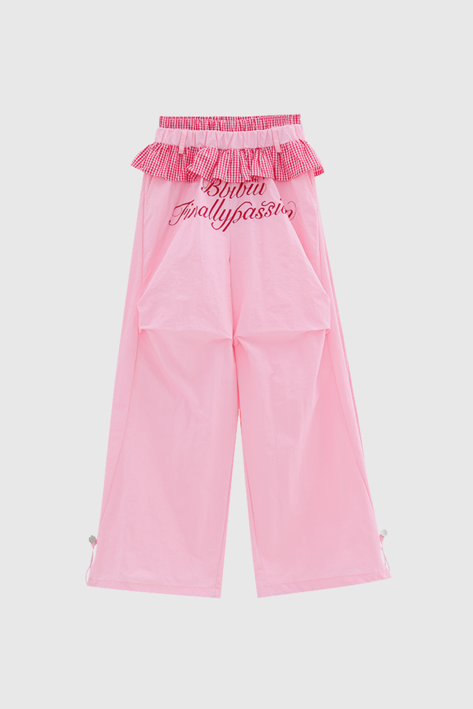 Bautista Ruffle Print Wide Leg Pants In Pink - Stylish pink dress for special occasions | Buy Online