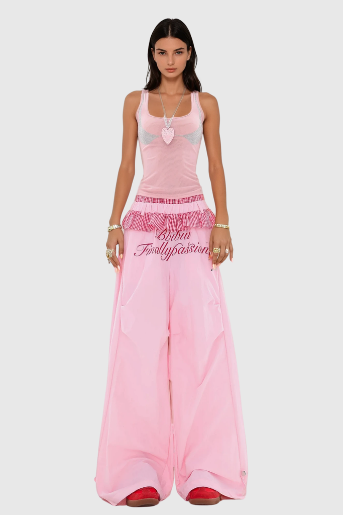 Shop  pink dress - Perfect for special occasions | Bautista Ruffle Print Wide Leg Pants In Pink