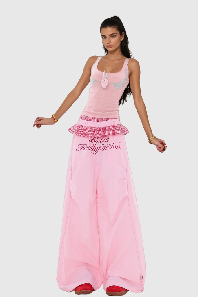 Shop  pink dress - Perfect for special occasions | Bautista Ruffle Print Wide Leg Pants In Pink