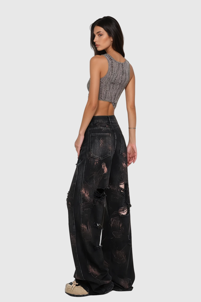 Stylish beautiful dress | Baxtiyor Ripped Print Wide Leg Jeans - Ideal for special occasions