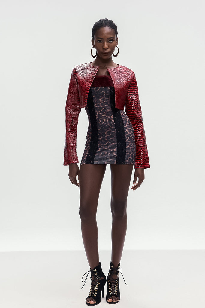 Stylish beautiful dress | Beacher Crocodile Pattern Crop Leather Jacket - Ideal for special occasions