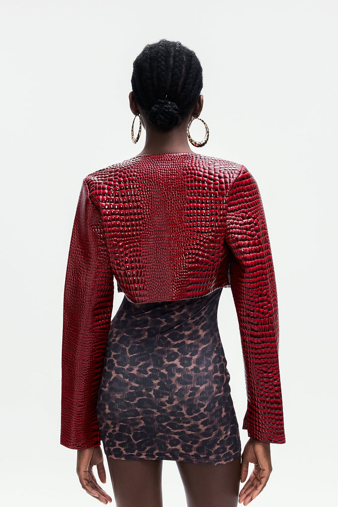Shop  beautiful dress - Perfect for special occasions | Beacher Crocodile Pattern Crop Leather Jacket