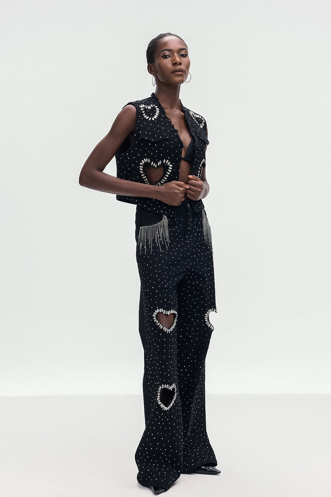 Shop  beautiful dress - Perfect for special occasions | Beat Rhinestone Cutout Love Denim Pants Set