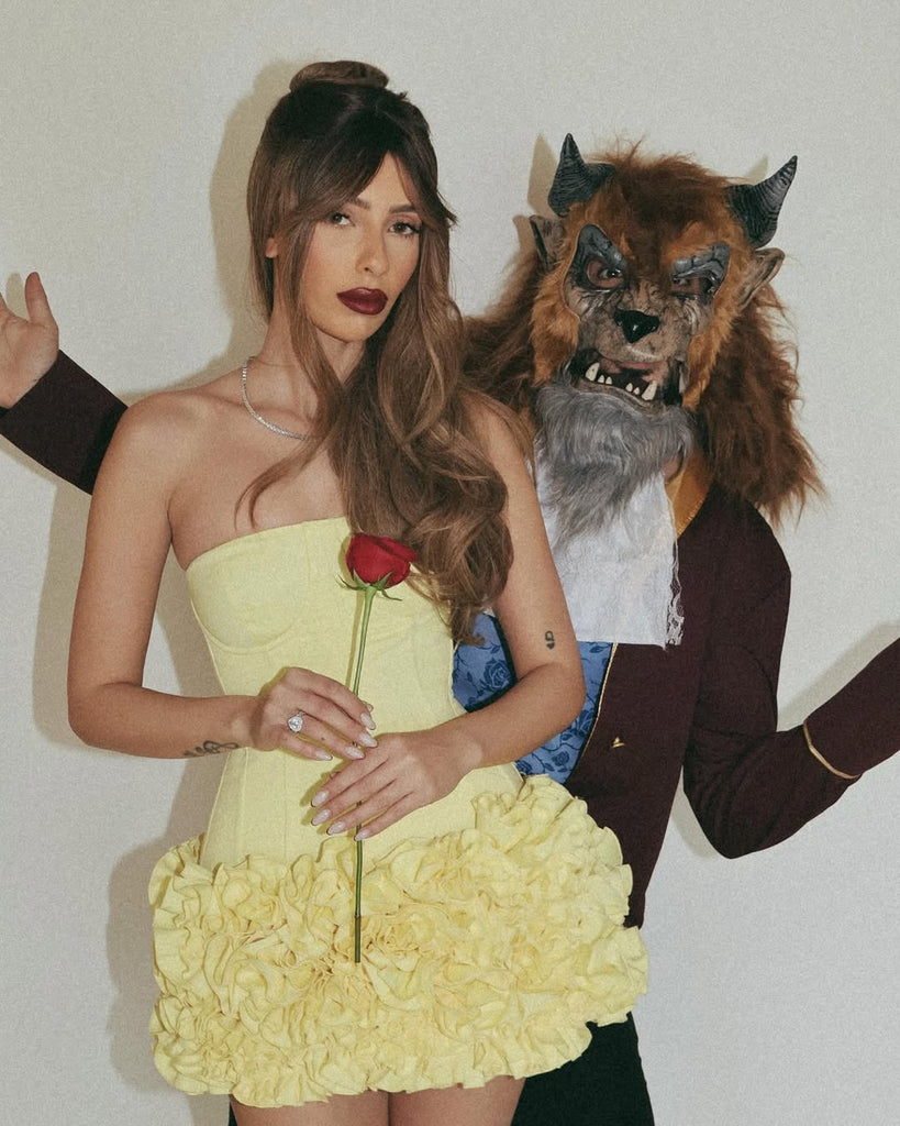 Shop  yellow mini - Perfect for special occasions | samantha flower embellished mini skirt corset set in yellow