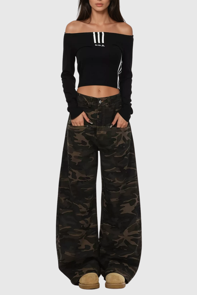 Becka Camouflage Print Curved Leg Jeans - Stylish beautiful dress for special occasions | Buy Online