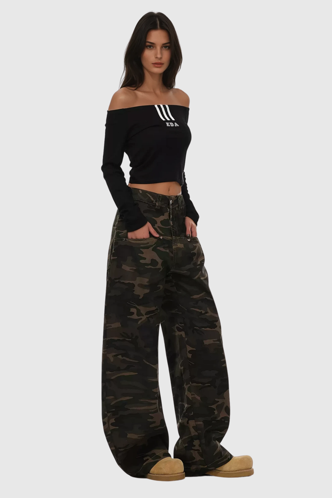 Becka Camouflage Print Curved Leg Jeans - Stylish beautiful dress for special occasions | Buy Online
