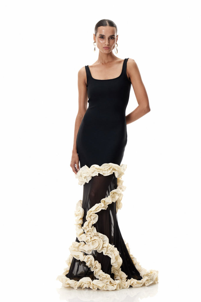 Shop  beautiful dress - Perfect for special occasions | Beckah Mesh Ruffle Asymmetric Maxi Dress