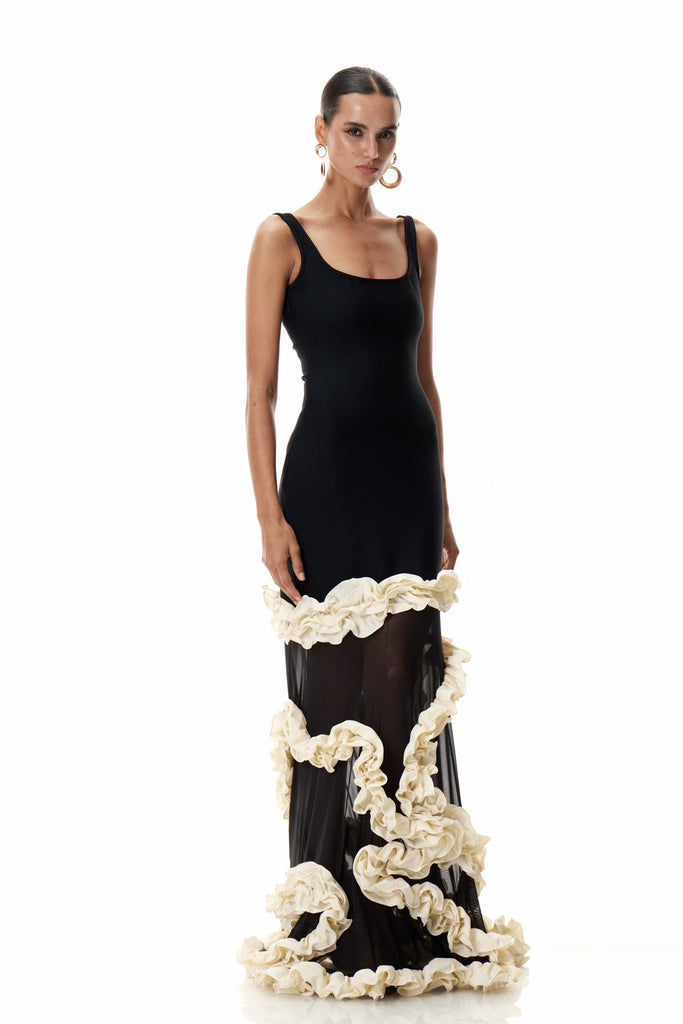 Stylish beautiful dress | Beckah Mesh Ruffle Asymmetric Maxi Dress - Ideal for special occasions