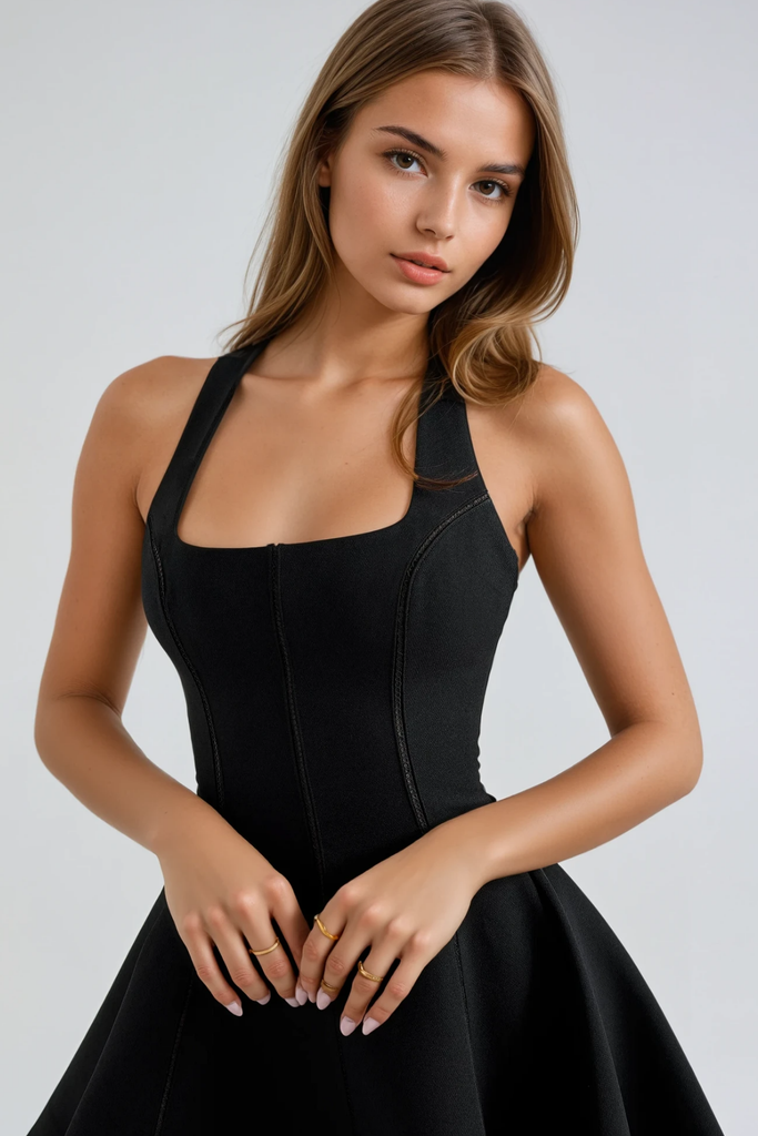 Beckham Halter Neck Ruffle Mini Dress In Black - Stylish black dress for special occasions | Buy Online