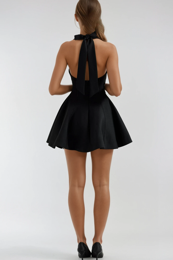 Beckham Halter Neck Ruffle Mini Dress In Black - Stylish black dress for special occasions | Buy Online