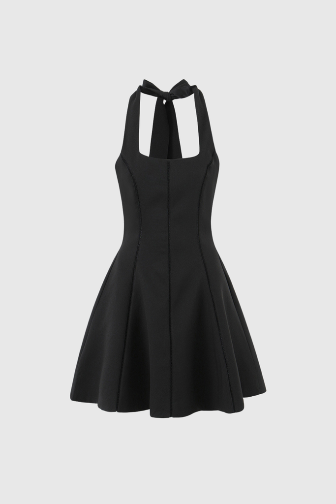 Stylish black dress | Beckham Halter Neck Ruffle Mini Dress In Black - Ideal for special occasions