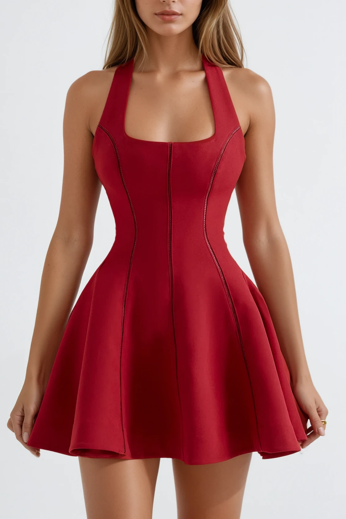 Stylish red dress | Beckham Halter Neck Ruffle Mini Dress In Red - Ideal for special occasions