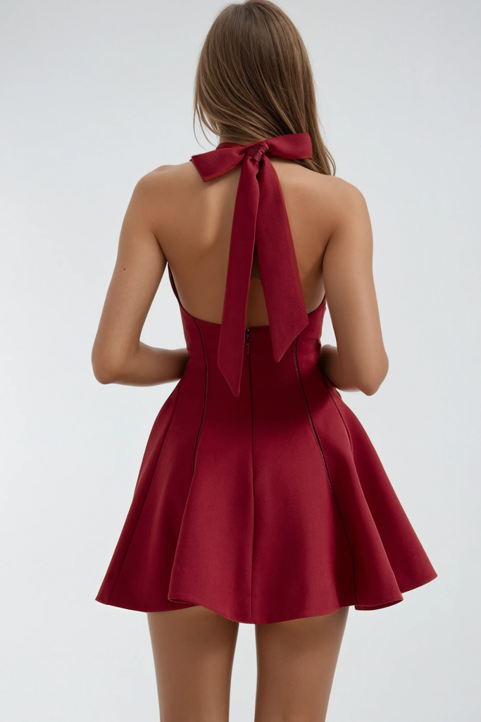 Shop  red dress - Perfect for special occasions | Beckham Halter Neck Ruffle Mini Dress In Red