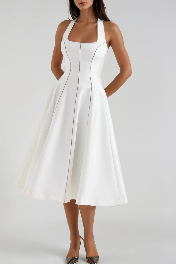 Beckham Halter Neck Stripe Ruffle Midi Dress - Stylish beautiful dress for special occasions | Buy Online