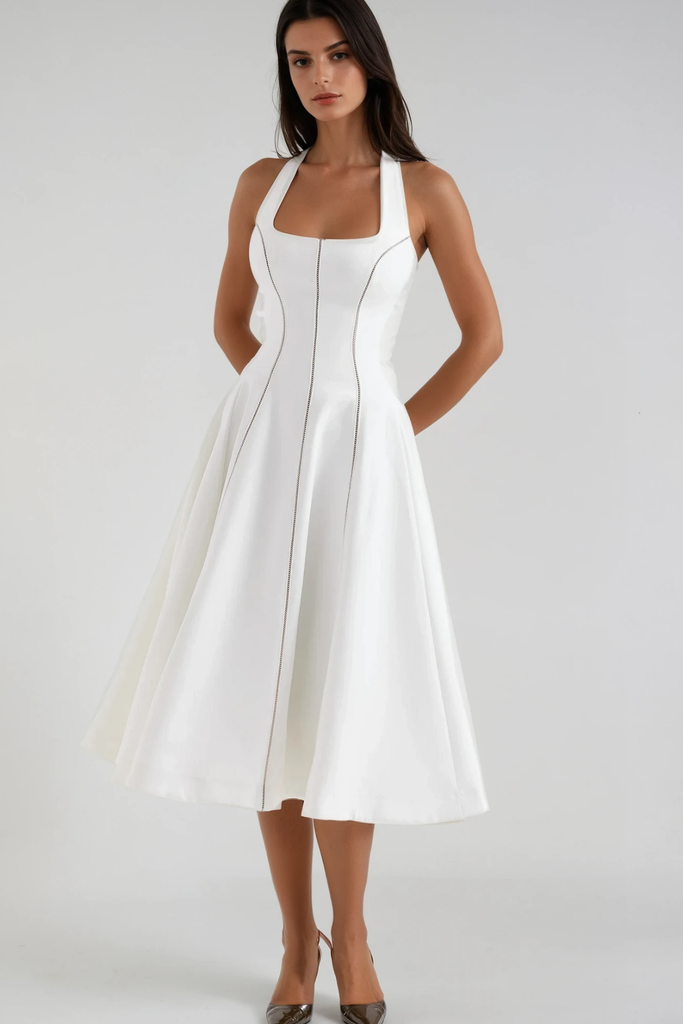 Stylish beautiful dress | Beckham Halter Neck Stripe Ruffle Midi Dress - Ideal for special occasions