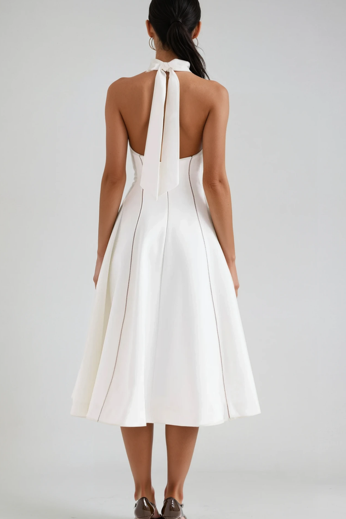 Shop  beautiful dress - Perfect for special occasions | Beckham Halter Neck Stripe Ruffle Midi Dress