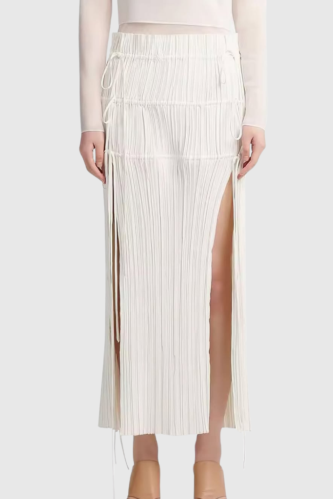 Stylish beautiful midi | Becki Ruch Drawstring Split Midi Skirt - Ideal for special occasions