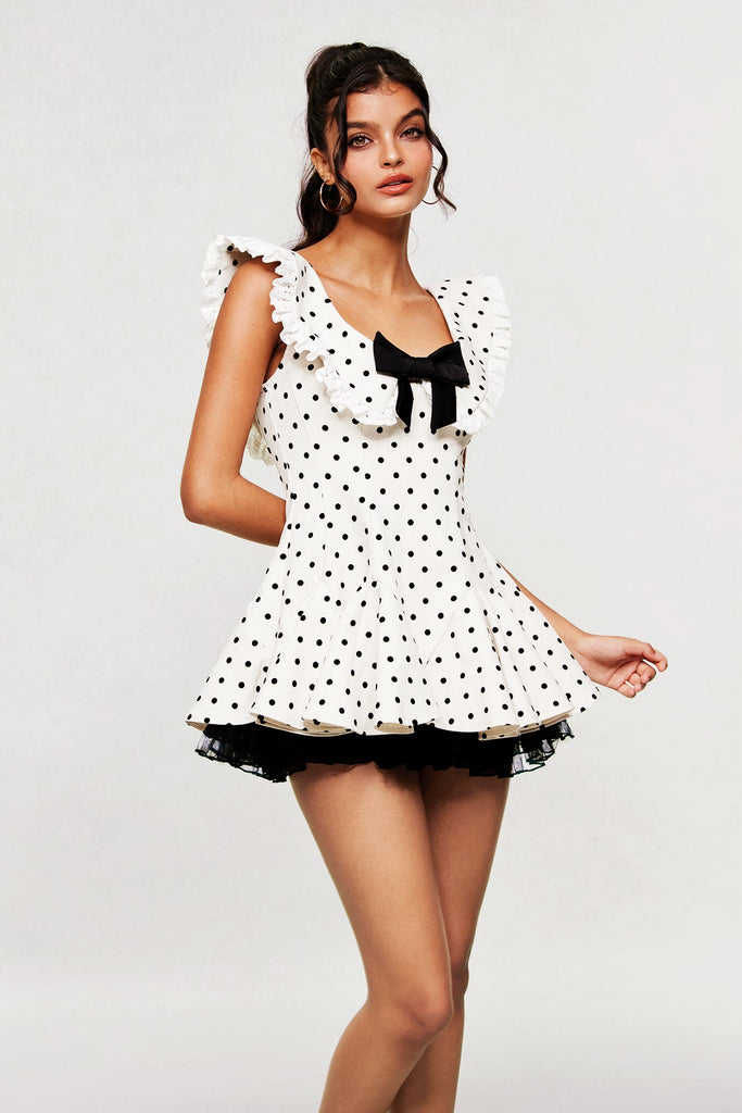 Bede Dot Plunge Lace Ruffle Mini Dress - Stylish beautiful dress for special occasions | Buy Online