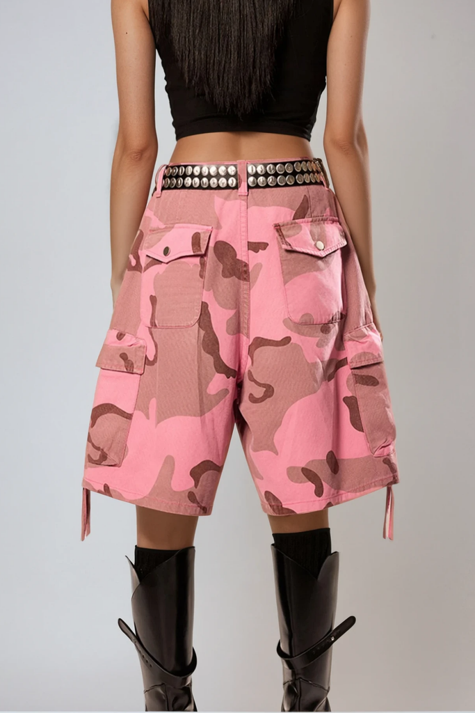 Shop  pink midi - Perfect for special occasions | Bedisa Camouflage Print Cargo Midi Pants In Pink