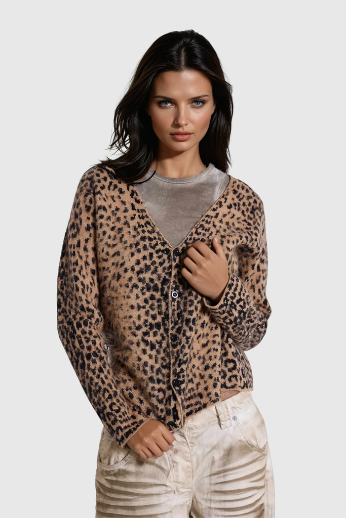 Stylish beautiful dress | Bedwyr Leopard Plunge Knit Jacket - Ideal for special occasions