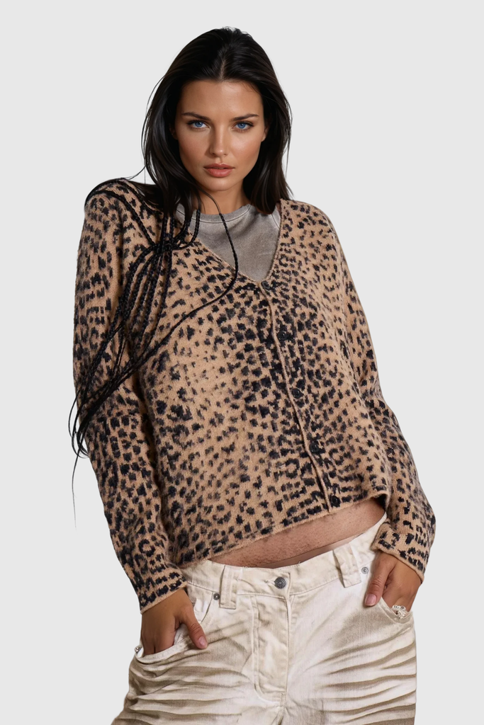 Bedwyr Leopard Plunge Knit Jacket - Stylish beautiful dress for special occasions | Buy Online