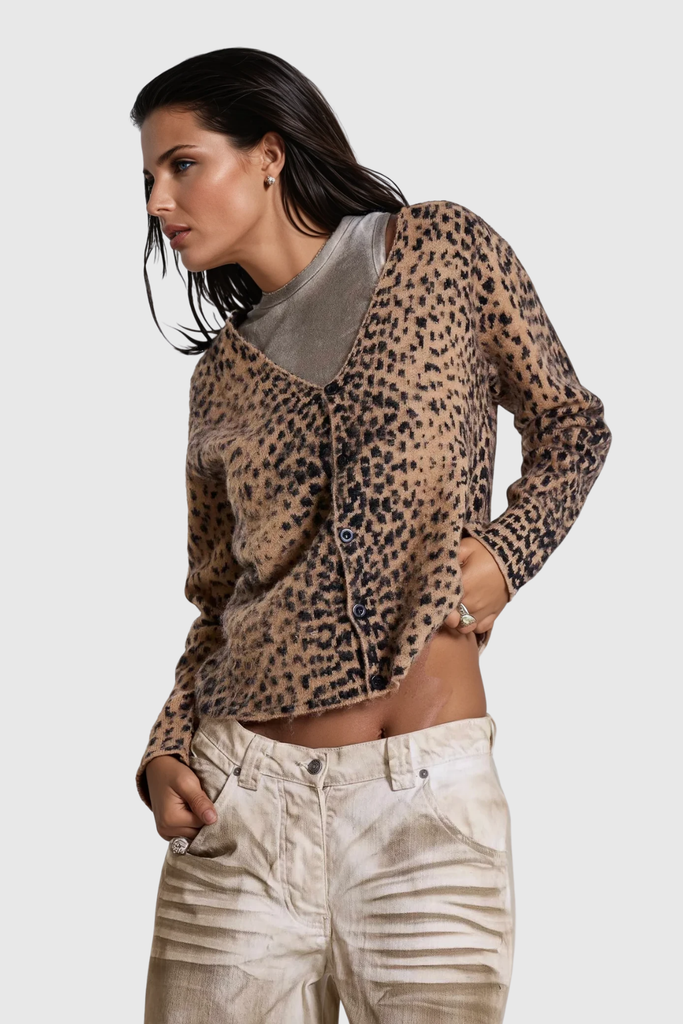 Stylish beautiful dress | Bedwyr Leopard Plunge Knit Jacket - Ideal for special occasions