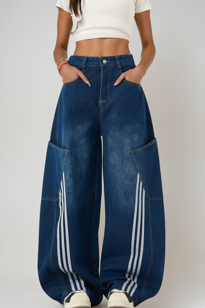 Shop  beautiful dress - Perfect for special occasions | Bee Stripe Pocket Wide Jeans