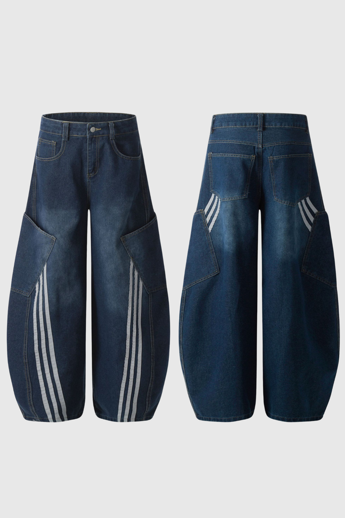 Bee Stripe Pocket Wide Jeans - Stylish beautiful dress for special occasions | Buy Online