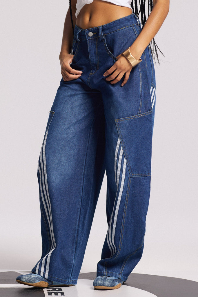 Shop  beautiful dress - Perfect for special occasions | Bee Stripe Pocket Wide Jeans