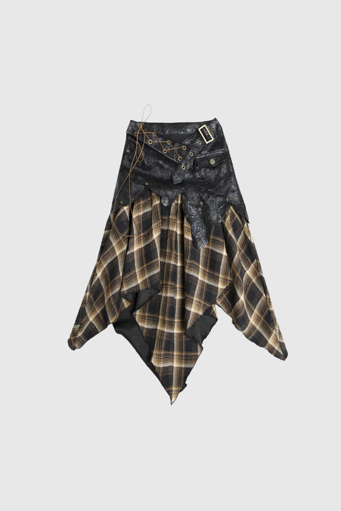 Shop  beautiful dress - Perfect for special occasions | Beena Grid Asymmetric Buckle Lace Up Skirt