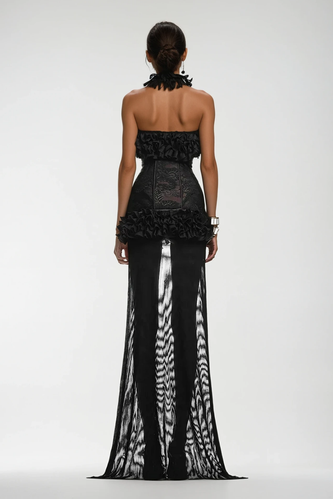 Stylish beautiful dress | Begum Mesh Ruffle Lace Up Asymmetric Mini Dress - Ideal for special occasions