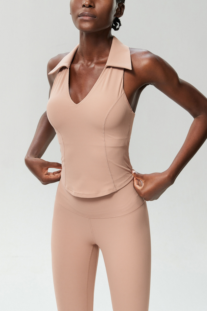 Stylish beautiful dress | Beil Lapel Sleeveless Bodycon Top In Apricot - Ideal for special occasions