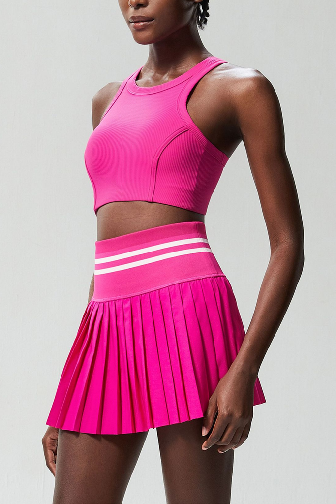Shop  pink dress - Perfect for special occasions | Beile Stripe Sleeveless Bodycon Ruch Skirt Set In Hot Pink