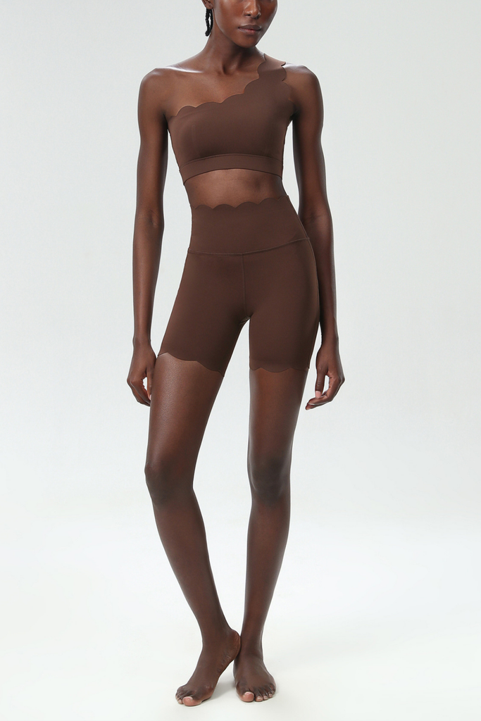Shop  brown dress - Perfect for special occasions | Bela One Shouder Wave Bodycon Pants Set In Brown
