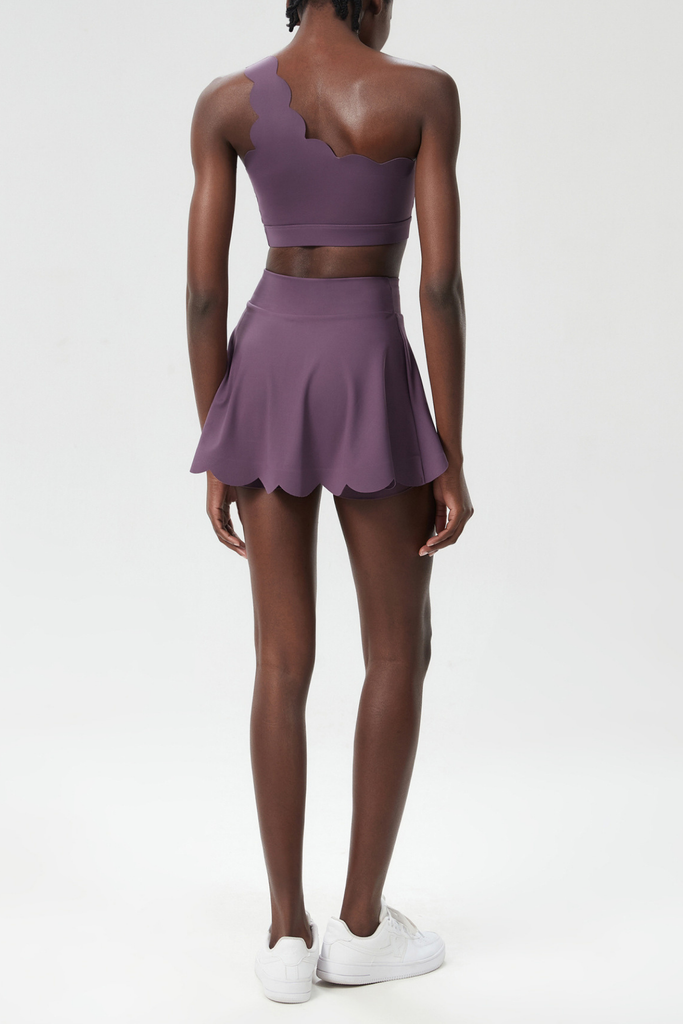 Shop  purple dress - Perfect for special occasions | Belah One Shouder Wave Ruffle Skirt Set In Deep Purple