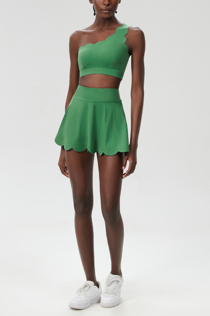 Stylish green dress | Belah One Shouder Wave Ruffle Skirt Set In Green - Ideal for special occasions