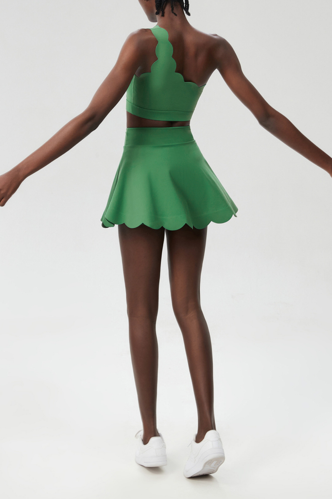 Belah One Shouder Wave Ruffle Skirt Set In Green - Stylish green dress for special occasions | Buy Online