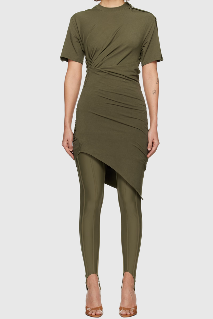 Belgin Ruch Asymmetric Short Sleeve Mini Dress In Green - Stylish green dress for special occasions | Buy Online